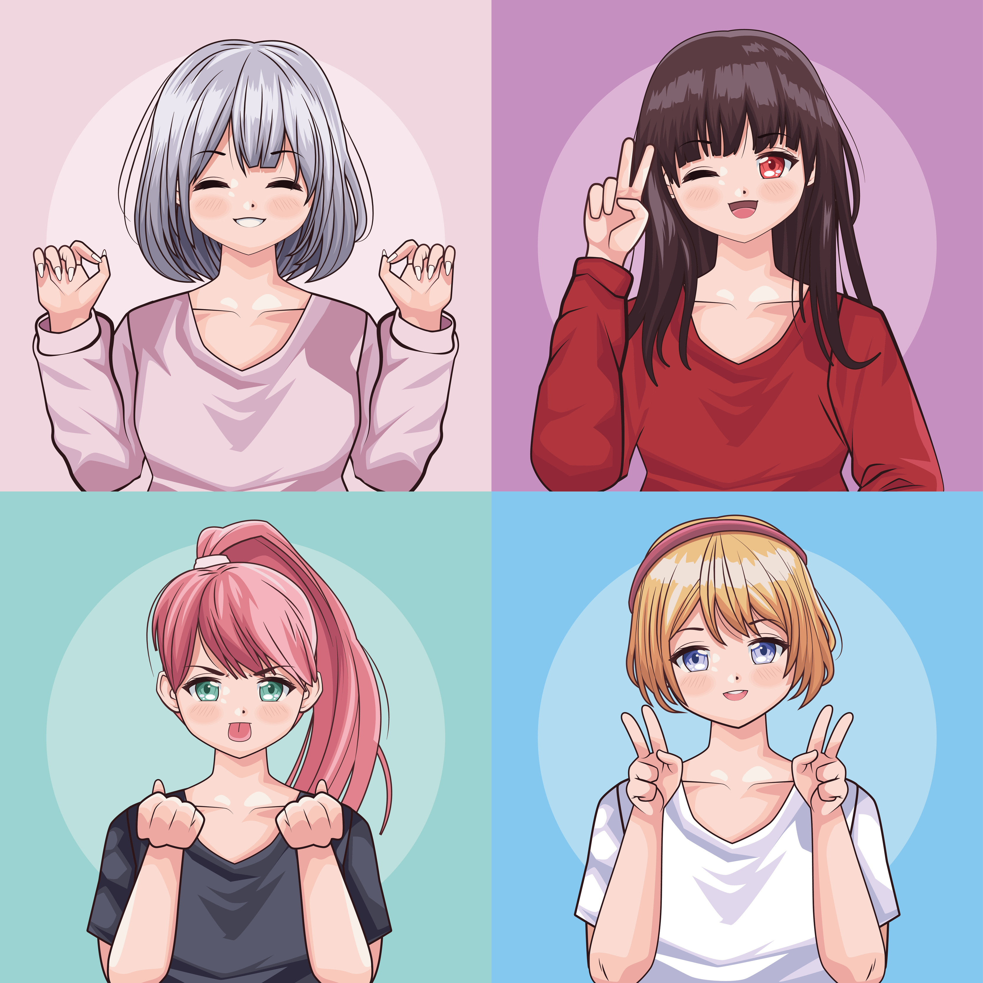 four girls anime style 6073063 Vector Art at Vecteezy