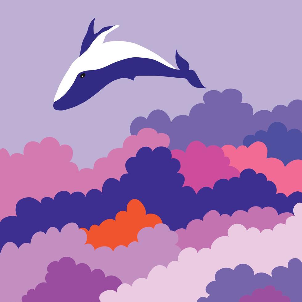 la ballena se sumerge en las nubes vector