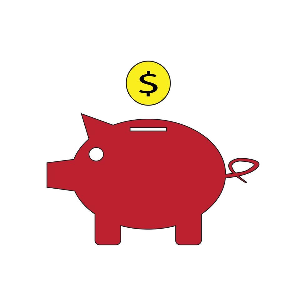 vector icon illustration of a red piggy bank and a yellow coin with a dollar sign, good for saving illustration
