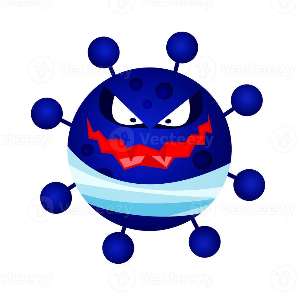 Funny Covid-19 cell with an open mouth and a crown on its head. 3D illustration photo