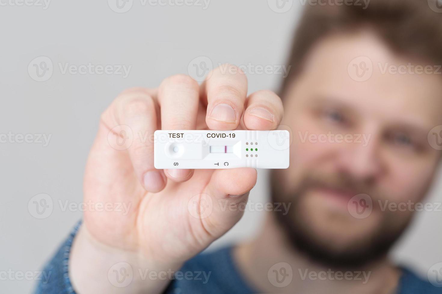 Negative test result by using rapid test device for COVID-19. photo