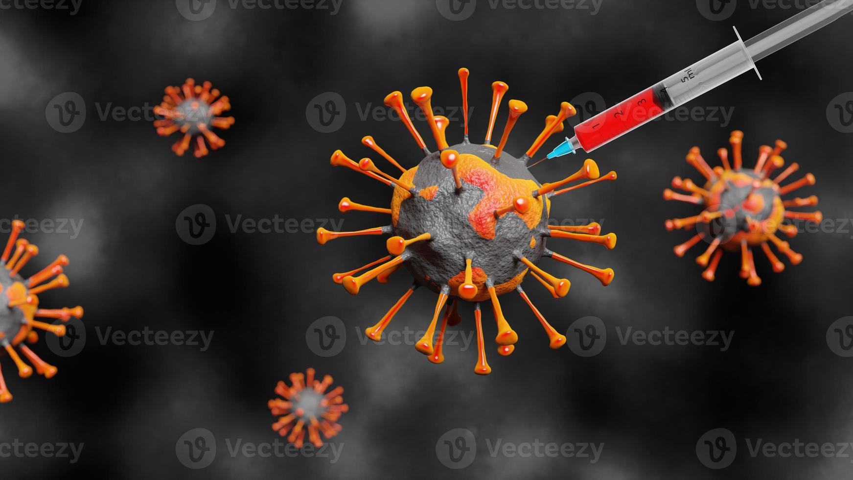 Medical syringe with a needle for vaccination. 3D Rendering photo