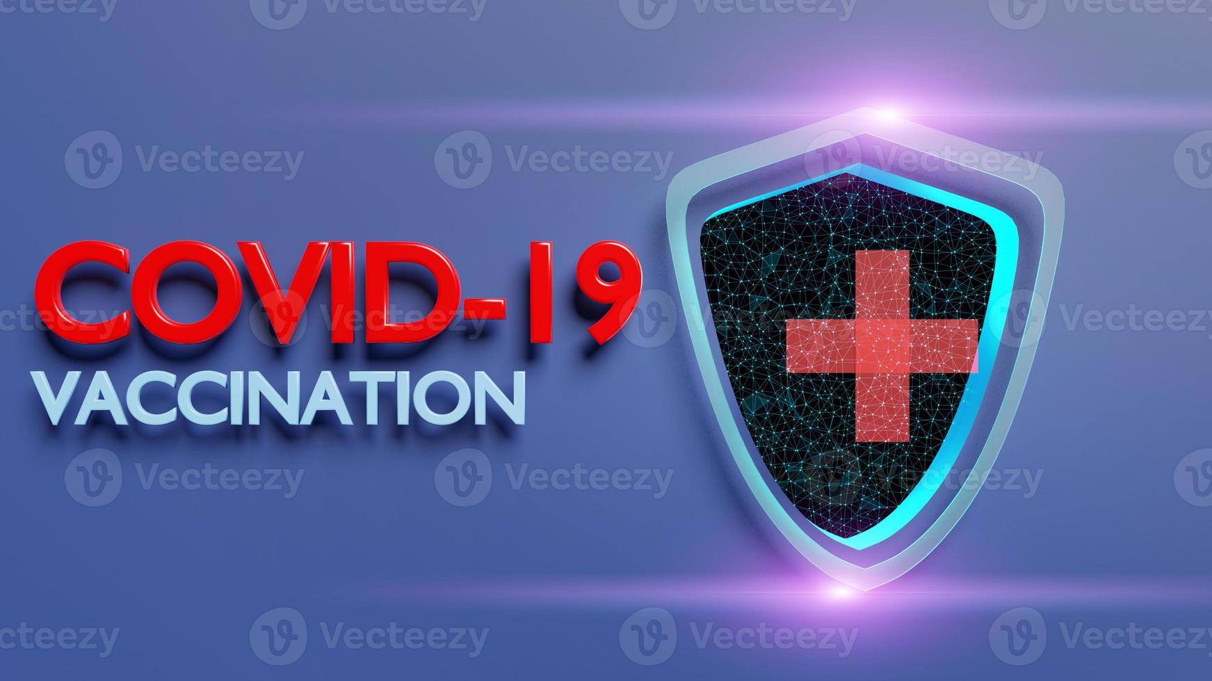 Covid-19 vaccination concept with shield. 3D Rendering photo