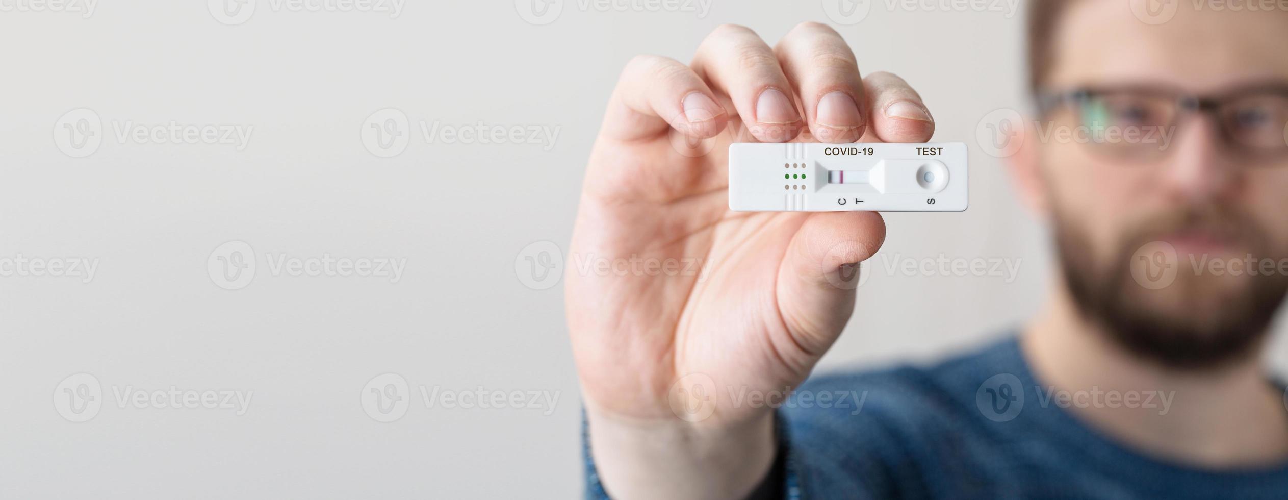 Negative test result by using rapid test device for COVID-19. photo