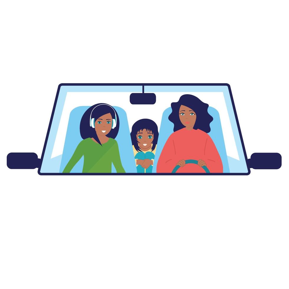 Road trip, car journey, happy people, white background vector