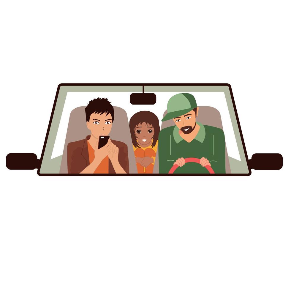 Road trip, car journey, happy people, white background vector