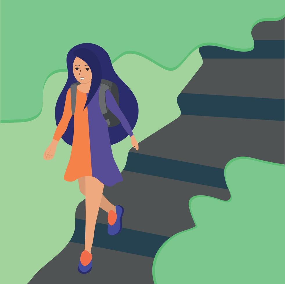 girl going to school in the morning vector