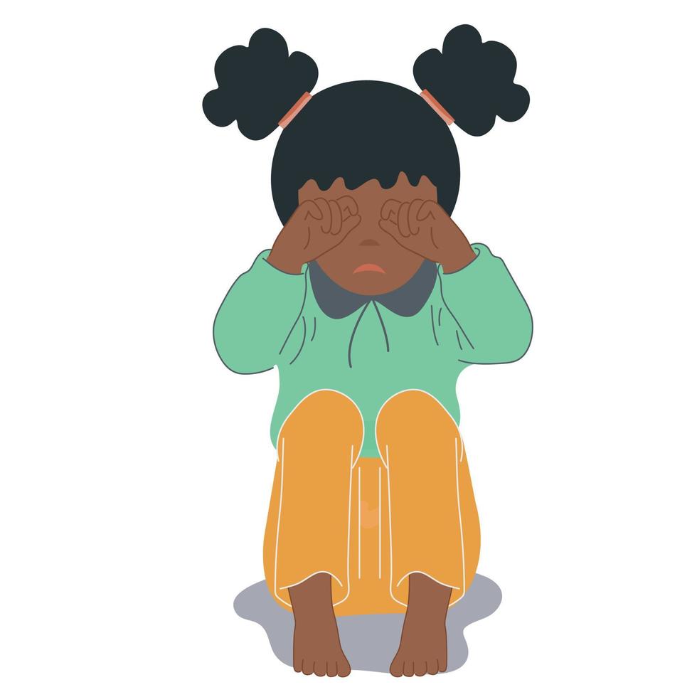 la niña asustada, deprimida y triste se ve sola. ilustración vectorial de un niño indefenso y asustado. vector