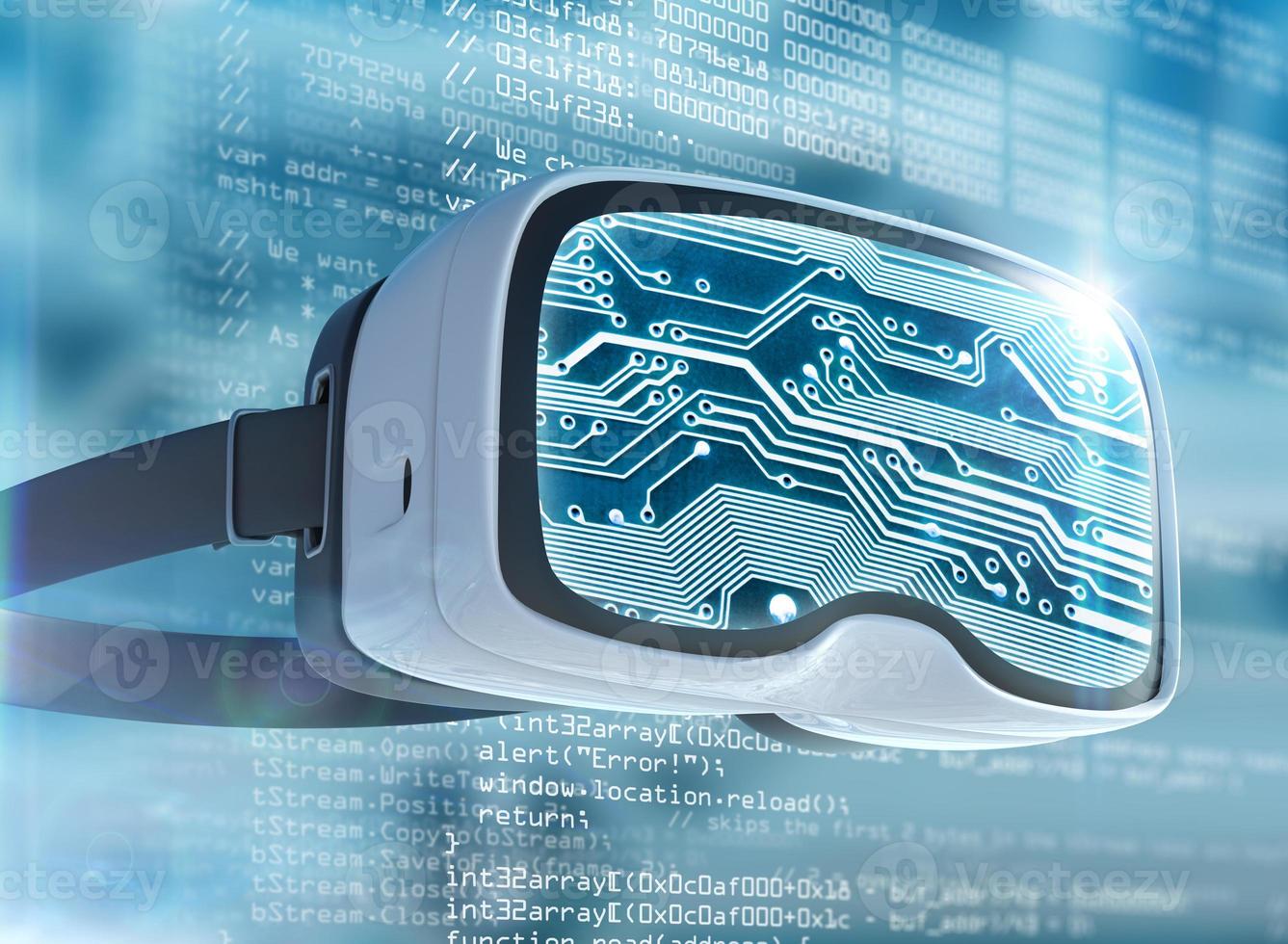 Virtual reality glasses, futuristic hacker, internet technology and network concept photo