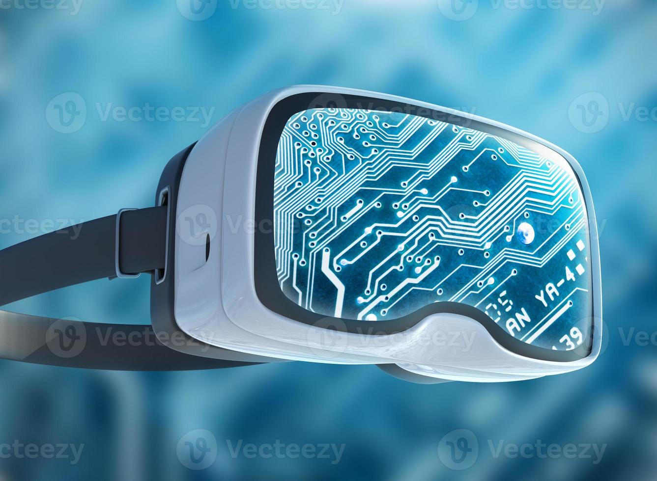 Virtual reality glasses, futuristic hacker, internet technology and network concept photo