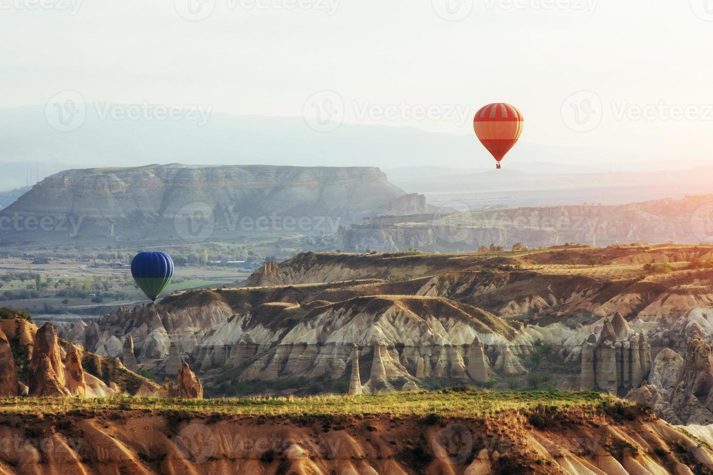 Balloon foggy morning in Cappadocia. TURKEY blurred images photo