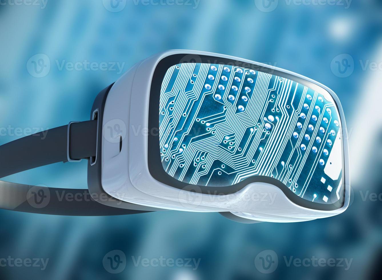 Virtual reality glasses, futuristic hacker, internet technology and network concept photo