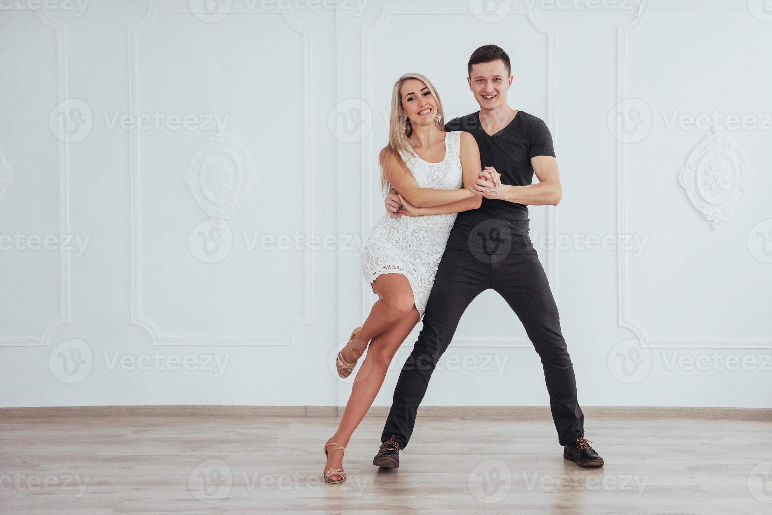 Couple Dancers Posing Over White Background. Dance School Concept Stock  Photo - Image of beauty, balance: 170578962