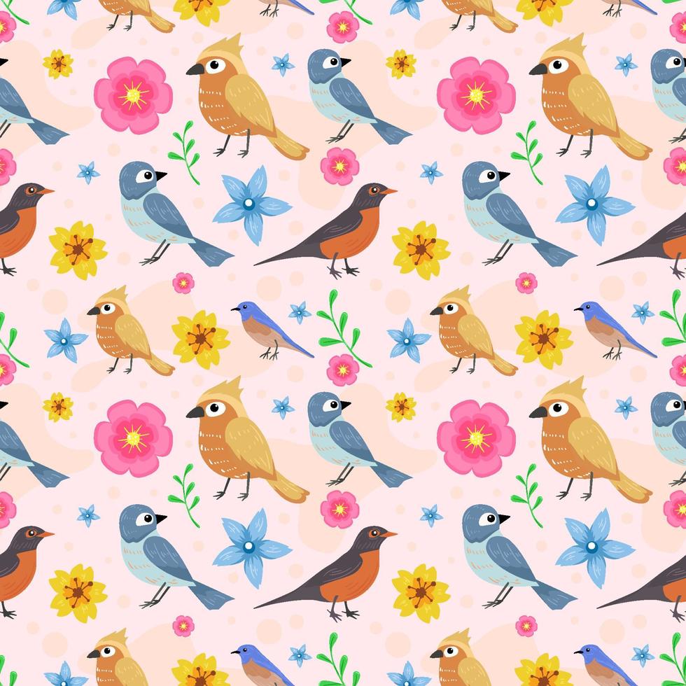 Spring Bird Seamless Pattern vector