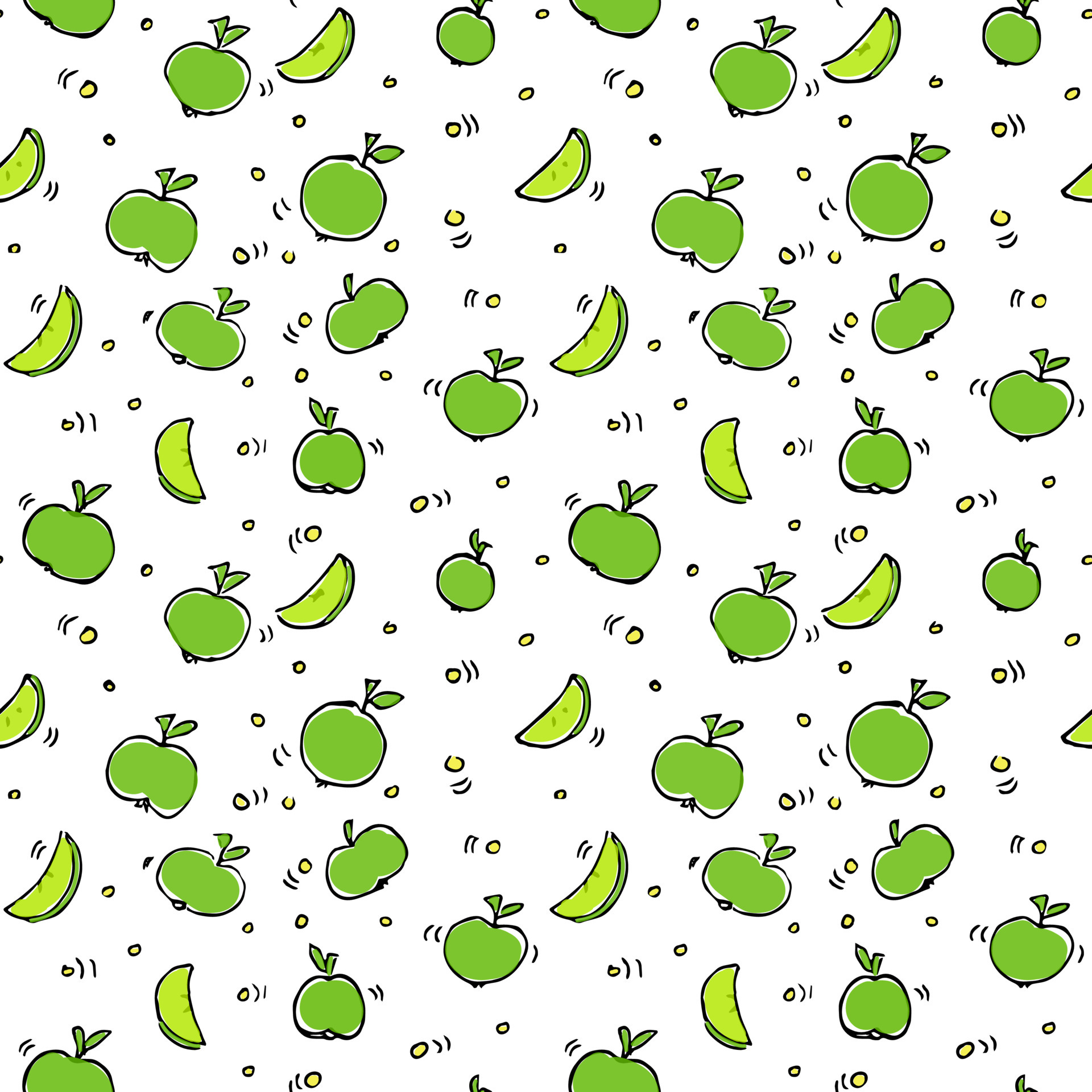 Seamless pattern with green apples. fruit pattern Green apple on white