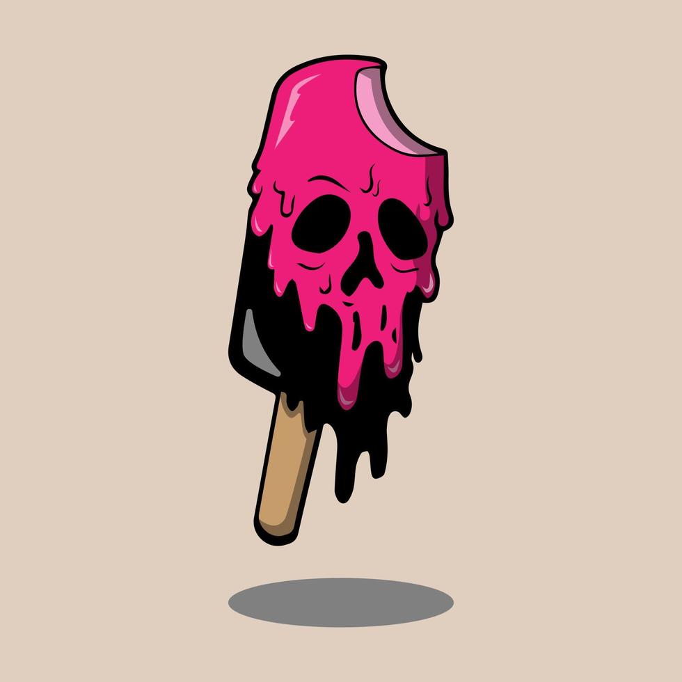 diseño de tatuaje y camiseta cráneo de helado vector premium derretido