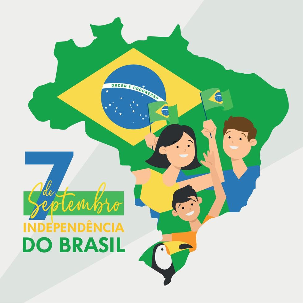 Happy brazil independence day people holding flag and toucan Vector