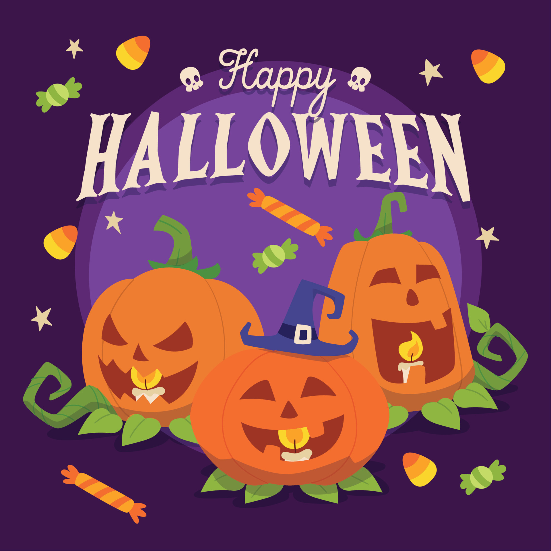 Colored halloween template group of pumpkins and candies Vector 6075860 ...