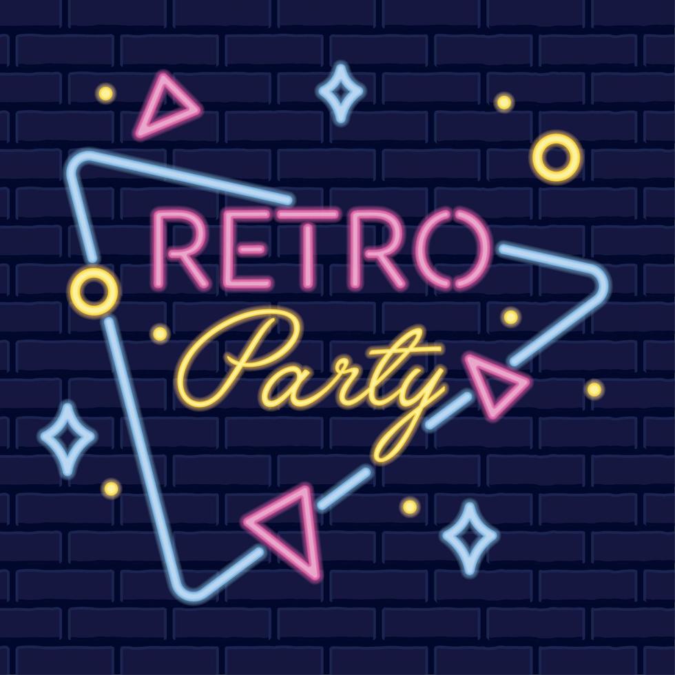 Colored neon signboard retro party announcement Vector