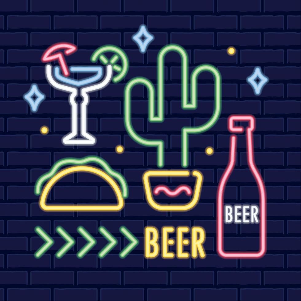 vector de letrero de barra mexicana de cartel de neón de color