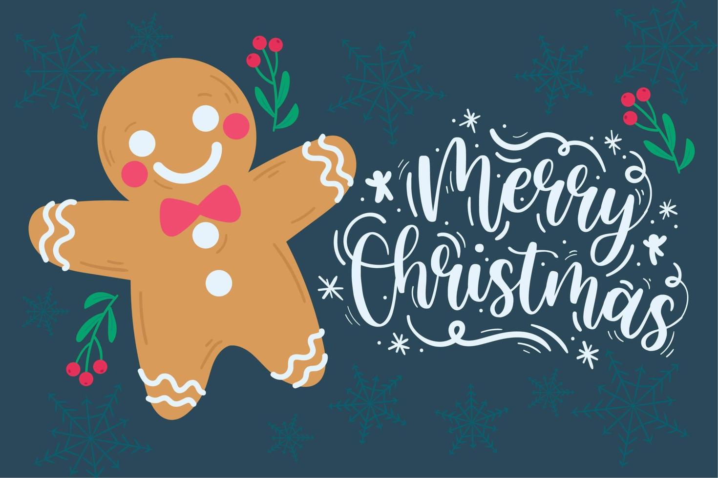 Gingerbread man Merry Christmas greeting card Vector