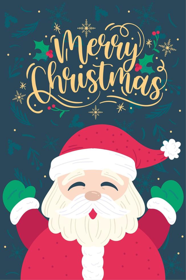 vector de tarjeta de felicitación de feliz navidad kawaii de dibujos animados de santa claus