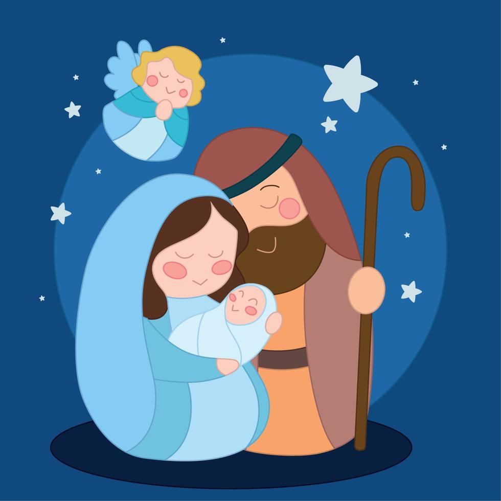 lindo, caricatura, kawaii, de, natividad, imagen, vector