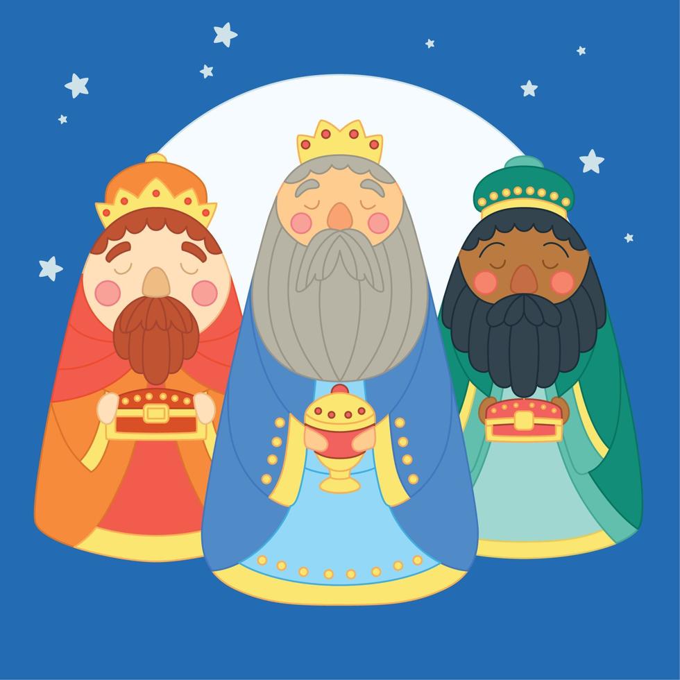 caricatura, de, tres, reyes magos, natividad, escena, vector