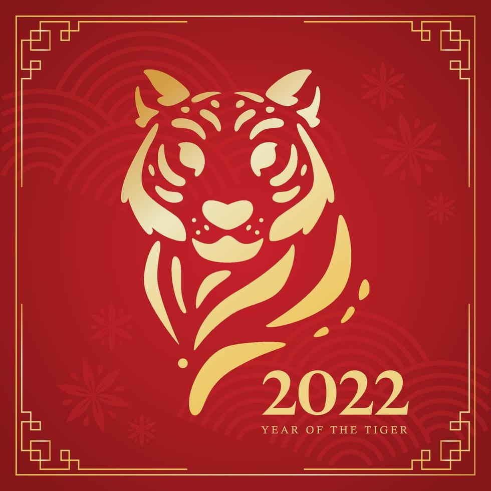 Red chinese new year template Abstract tiger avatar zodiac sign Vector