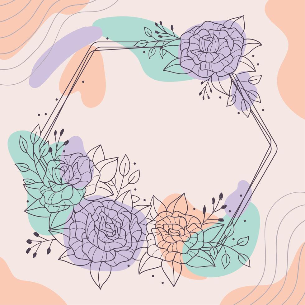 vector de marco floral acuarela lindo color hexagonal