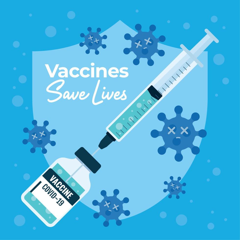 Vaccine save lives poster syringe with a vaccine bottle Vector