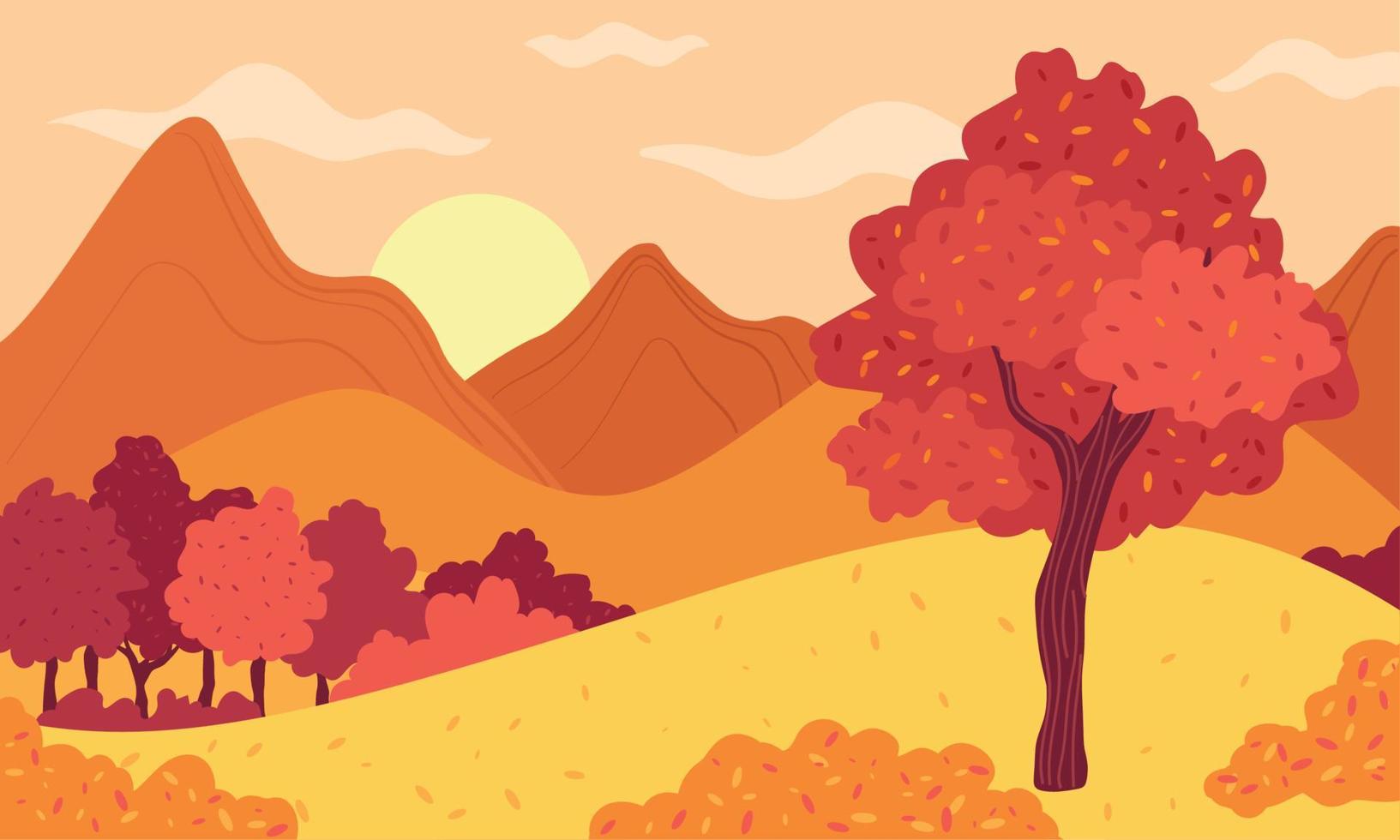 Colored mountains landscape in autumn with trees Vector