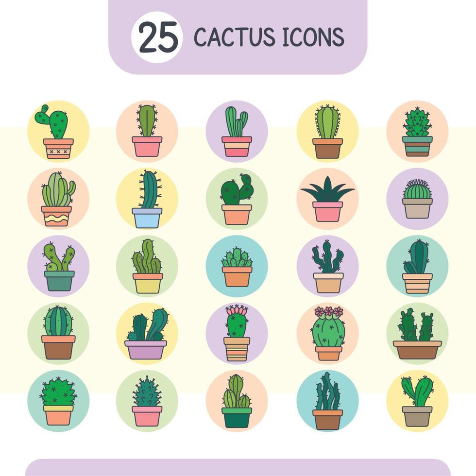 Set of twenty-five cactus icons Vector