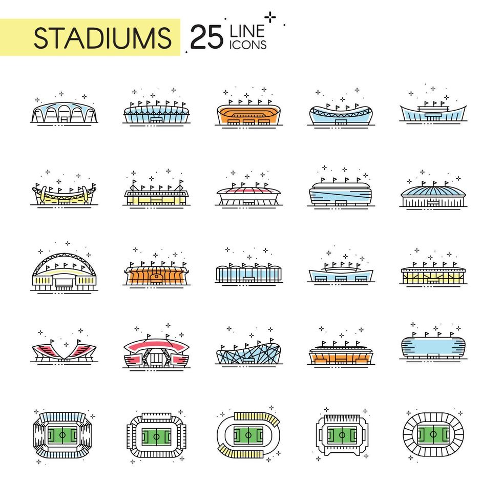 Set of different stadium icons side view Vector