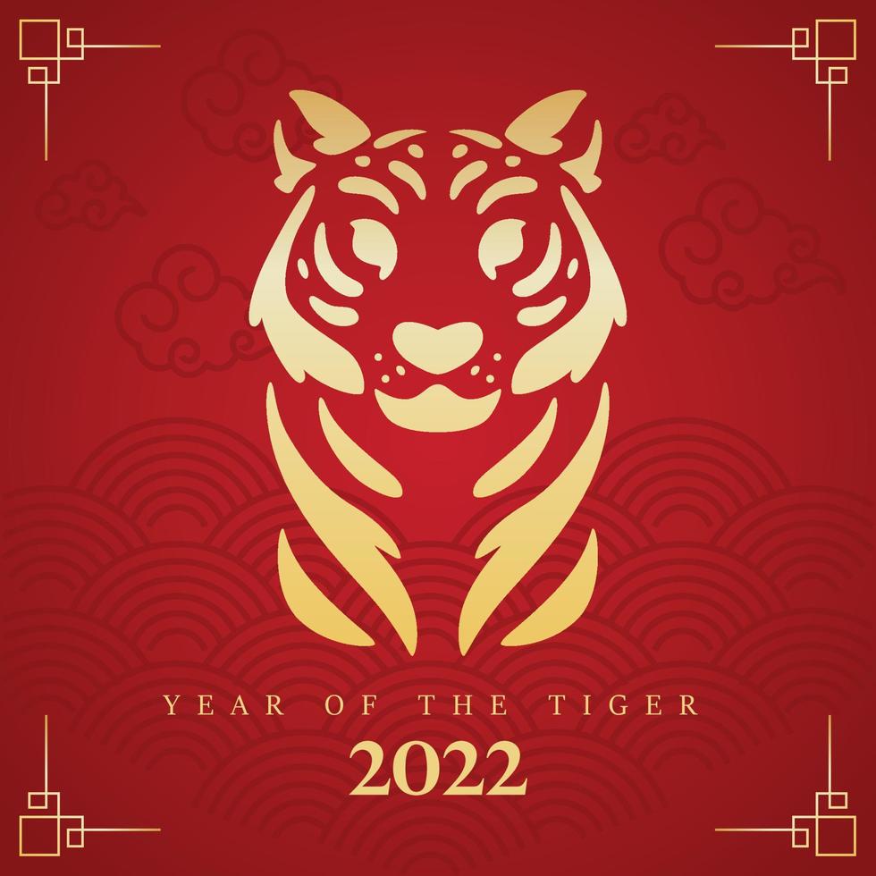 Red chinese new year template golden abstract tiger avatar Vector