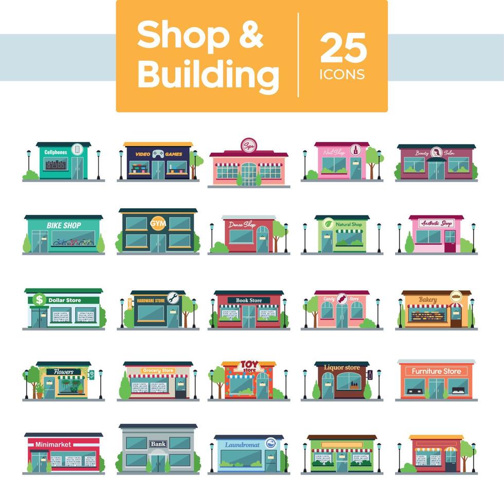 Set of different shop building icons Vector
