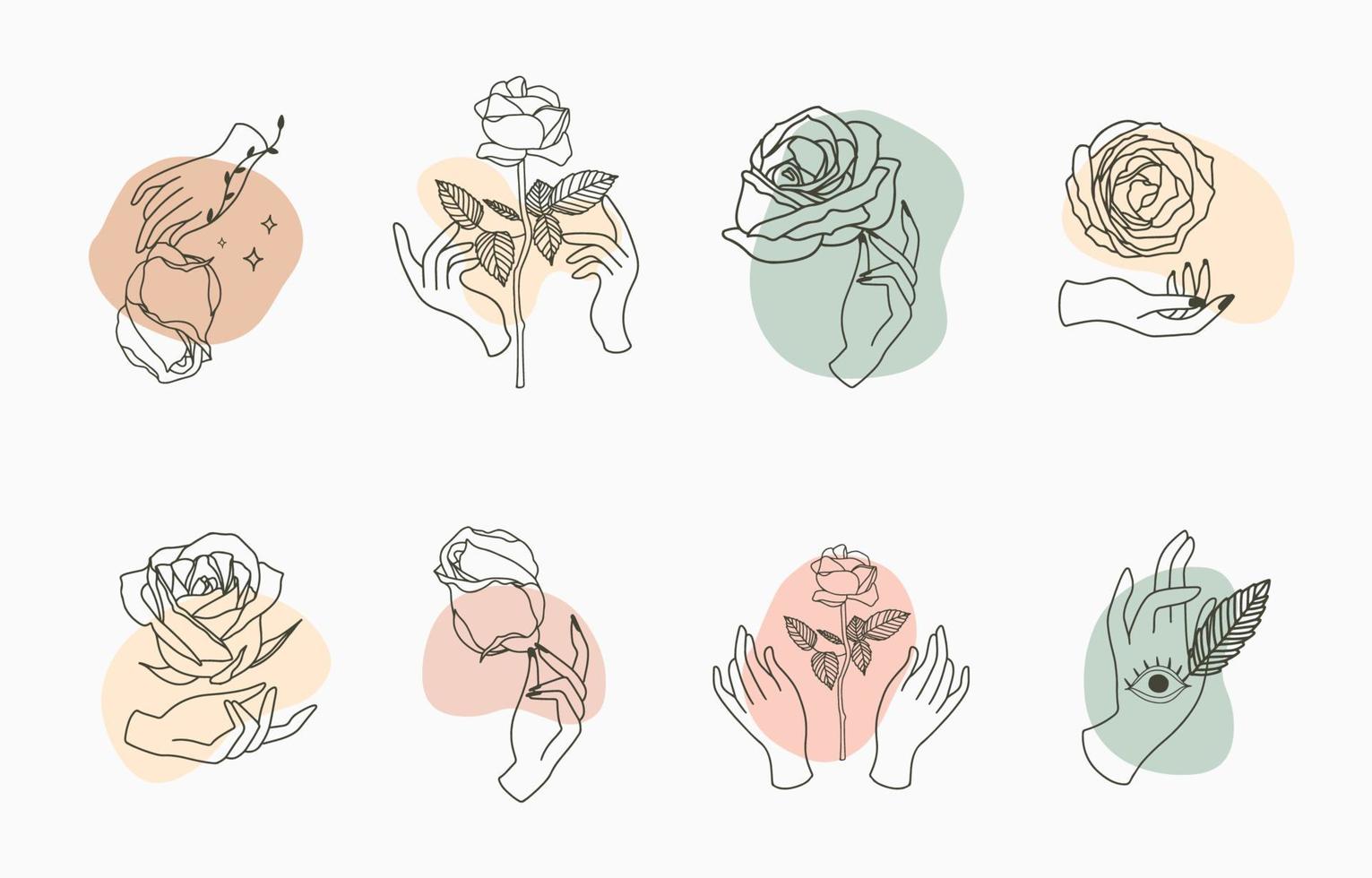 flower and hand outline element collection in simple style vector