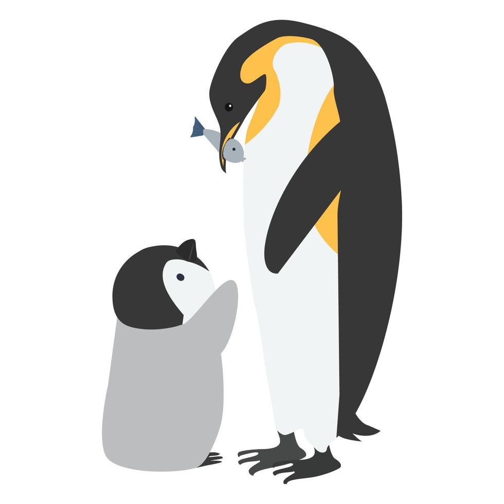 pingüino de madre e hijo alimentando a su bebé de dibujos animados vector