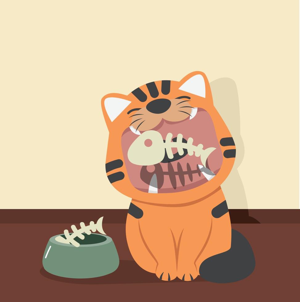 Cute Cat with Fish bone cartoon vector