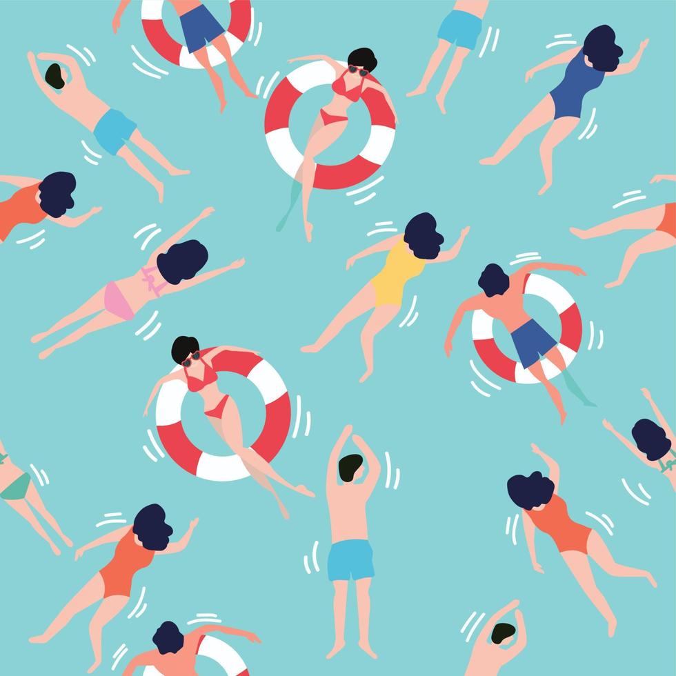 Peoples swimming summer seamless pattern vector