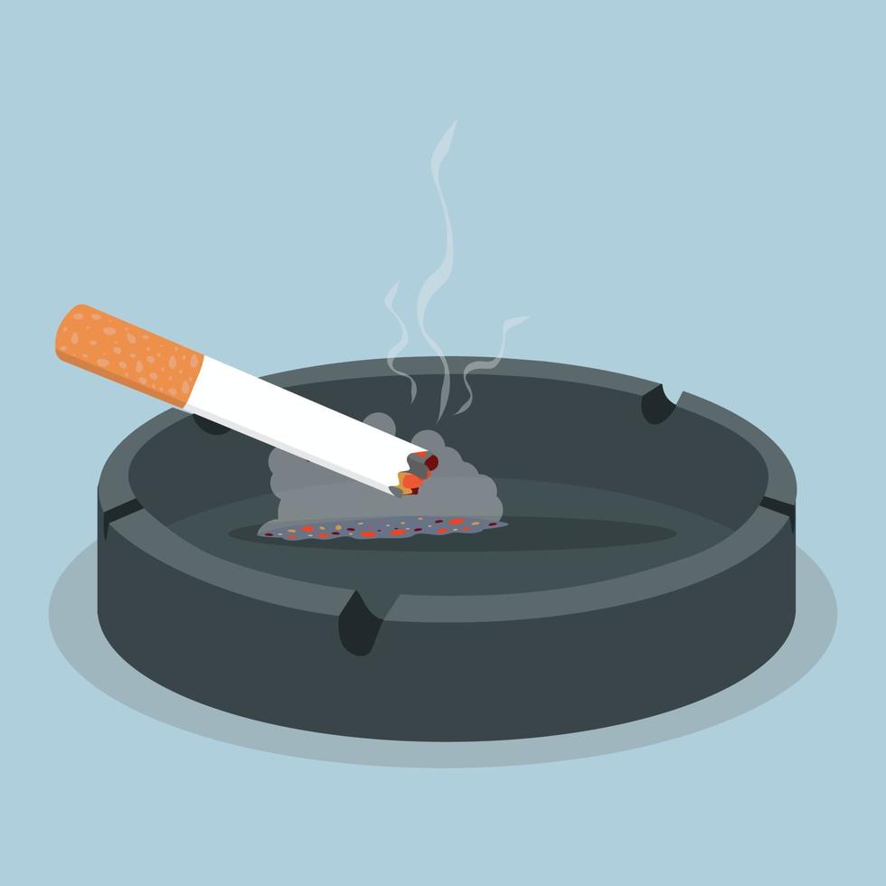 Cigarette in ashtray with burning vector
