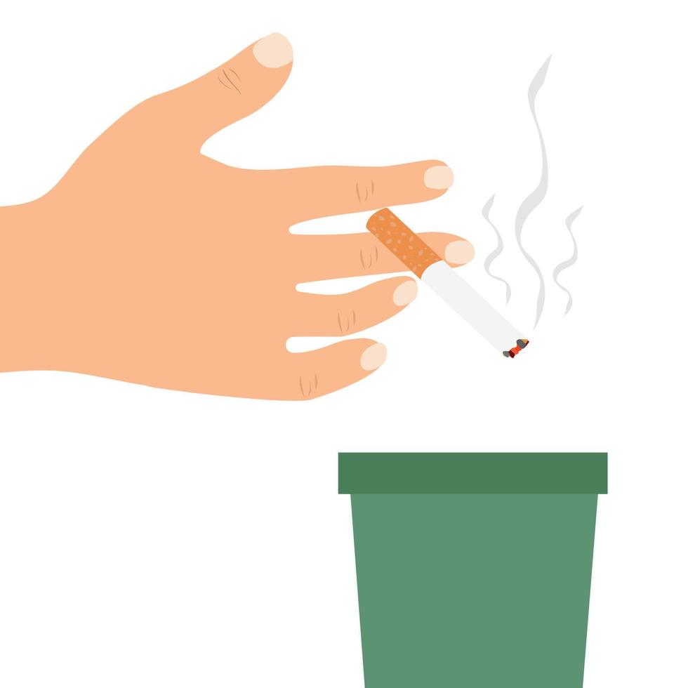 Hand putting cigarettes in trash bin vector