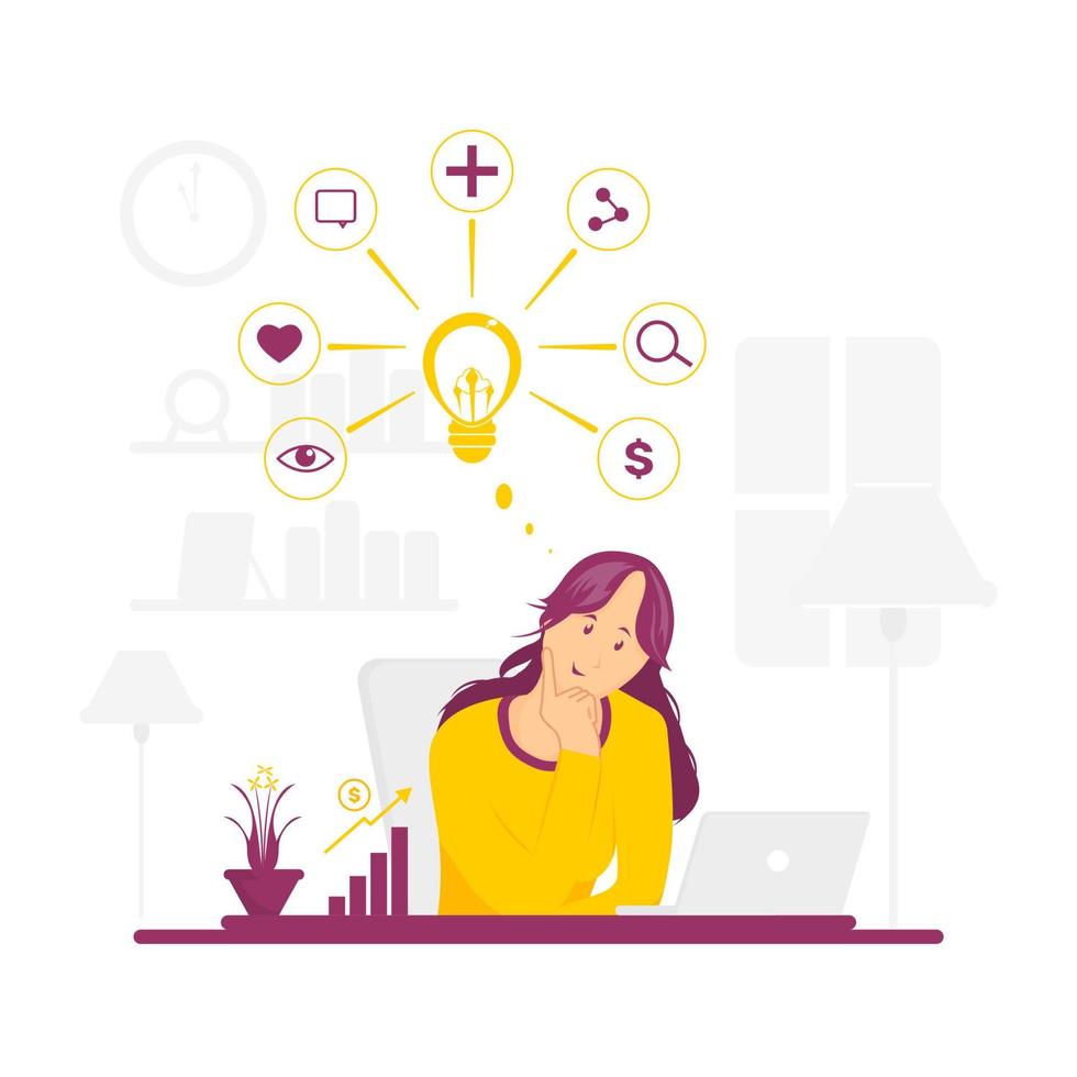 Ilustration of woman finding a good idea vector