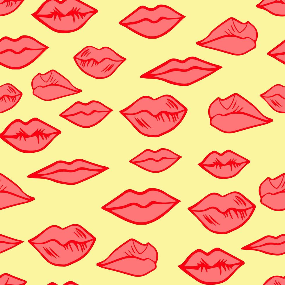 Vector seamless pattern with hand-drawn lips. Texture for ceramic tile, wallpapers, wrapping gifts, textile print. Vector illustration.