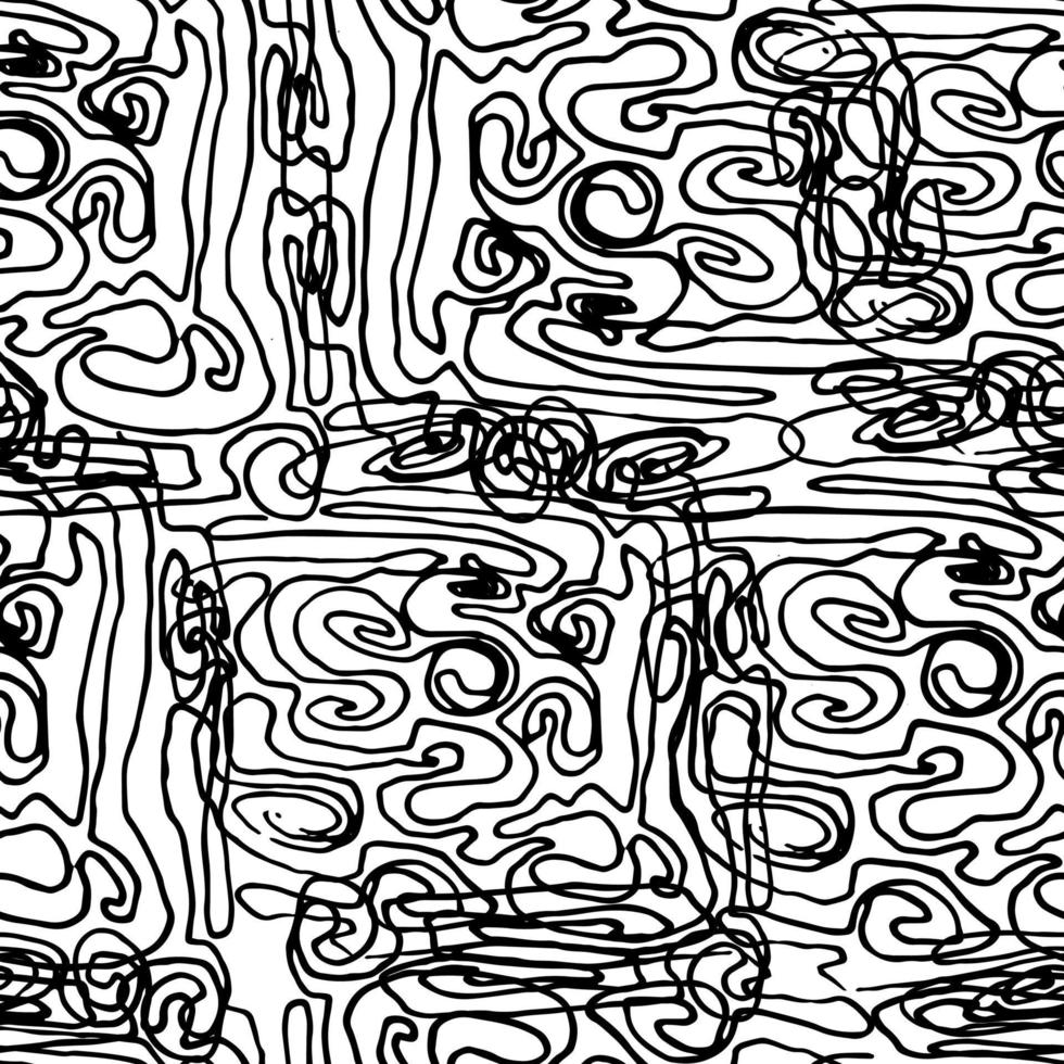 Seamless vector pattern with abstract black scrawls on white background. Swirled brush strokes. Freehand scribbles, background. Brushstrokes, smears, lines, squiggle pattern.