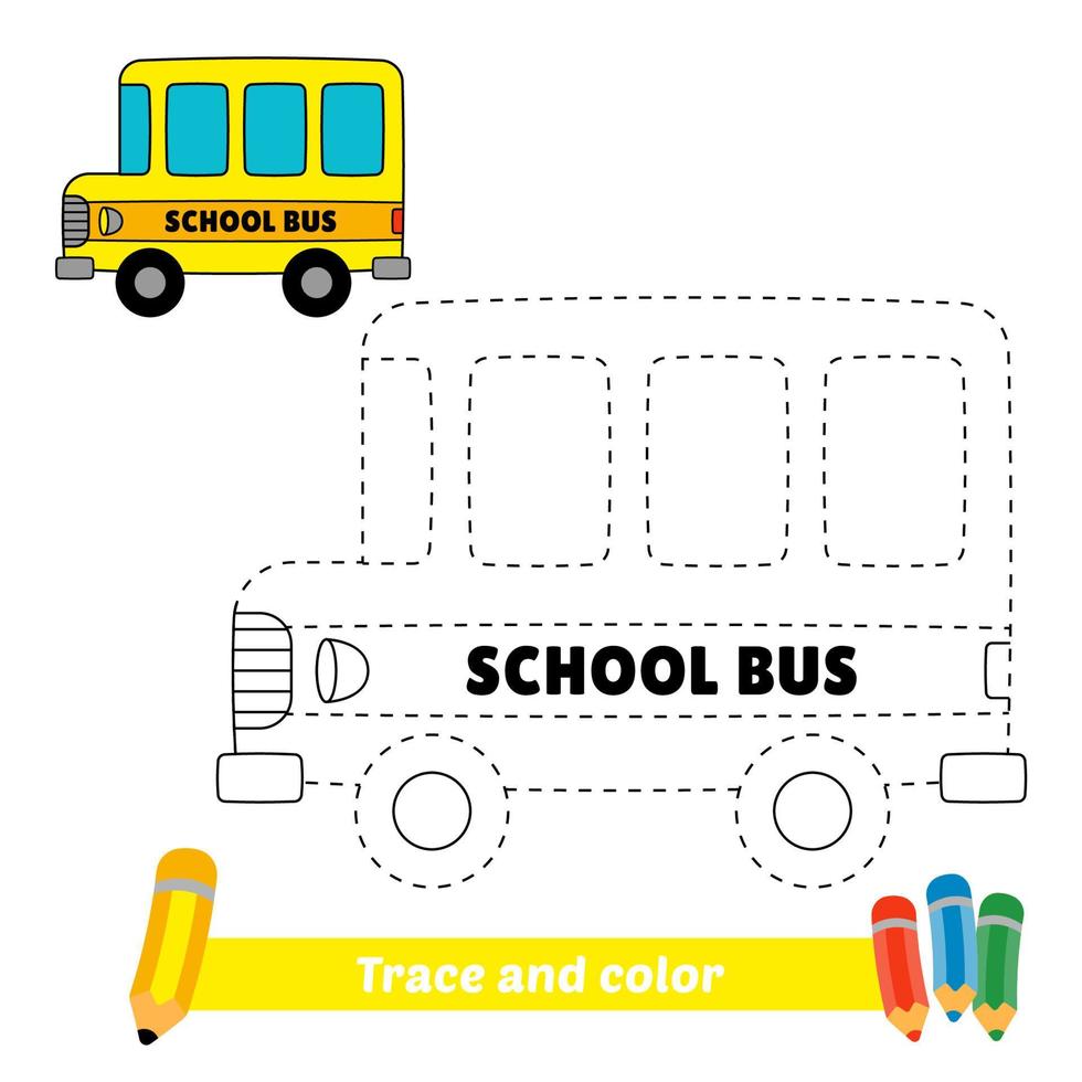 Trace and color for kids, school bus vector 6077079 Vector Art at Vecteezy