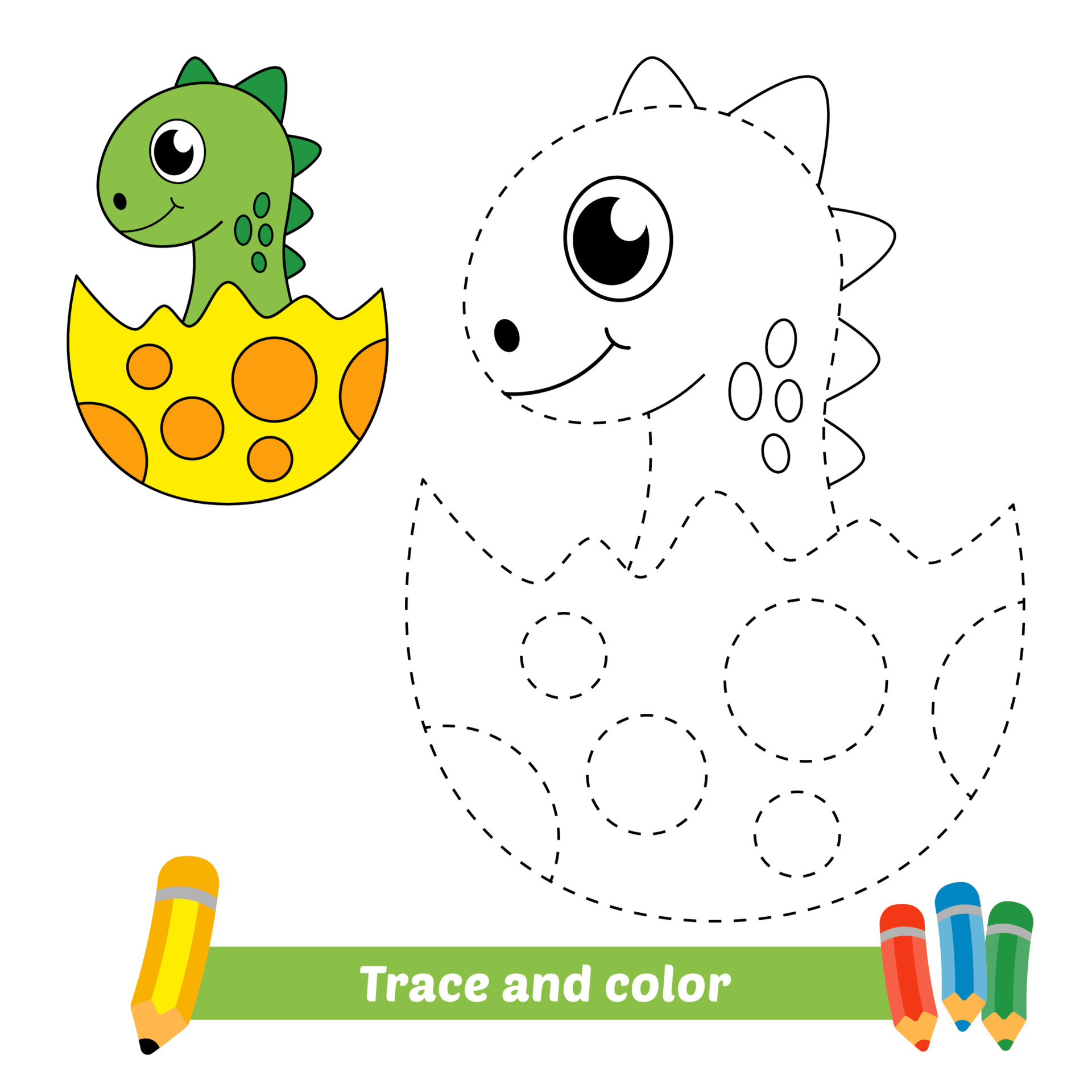 Trace and color for kids, baby dinosaur vector 6077094 Vector Art at