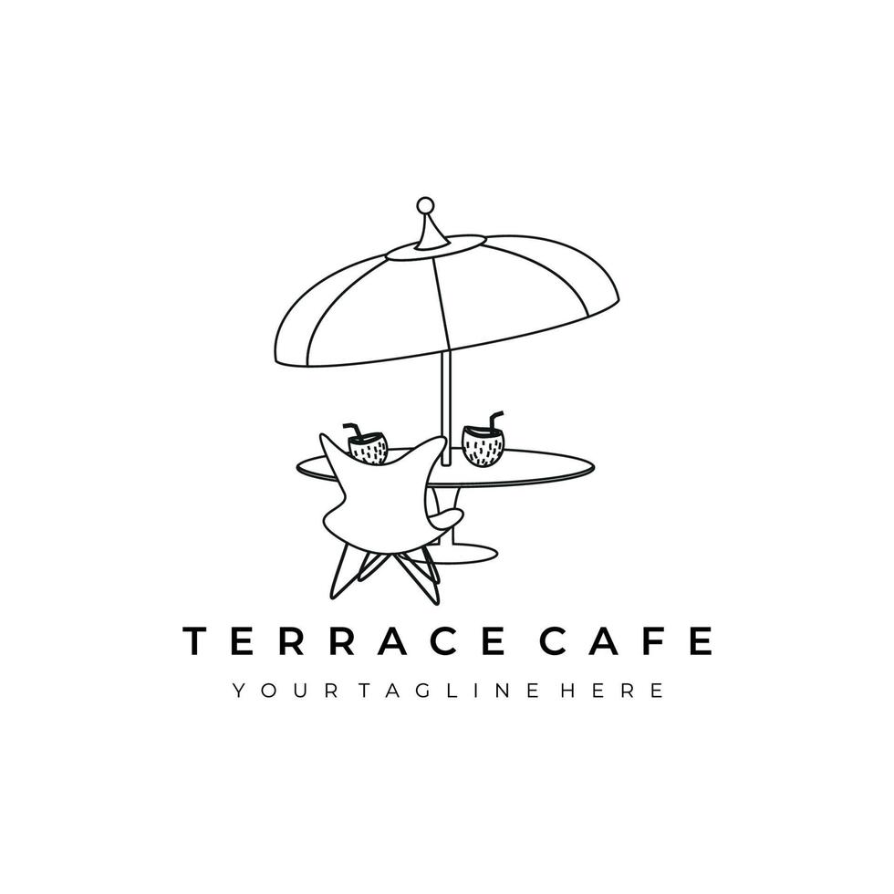 terraza cafe logo line art vector ilustración diseño creativo naturaleza minimalista monoline contorno lineal simple moderno