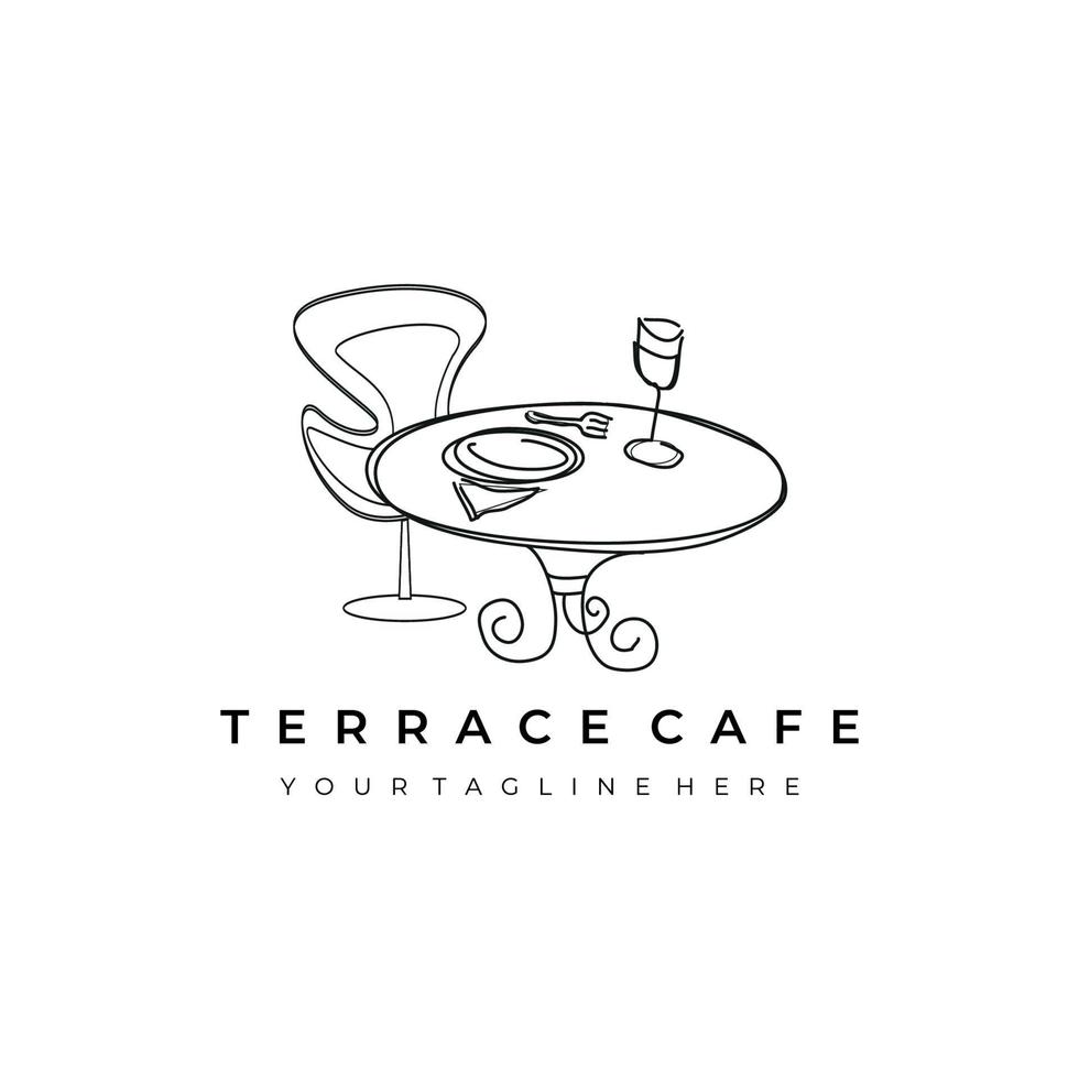 terraza cafe logo line art vector ilustración diseño creativo naturaleza minimalista monoline contorno lineal simple moderno