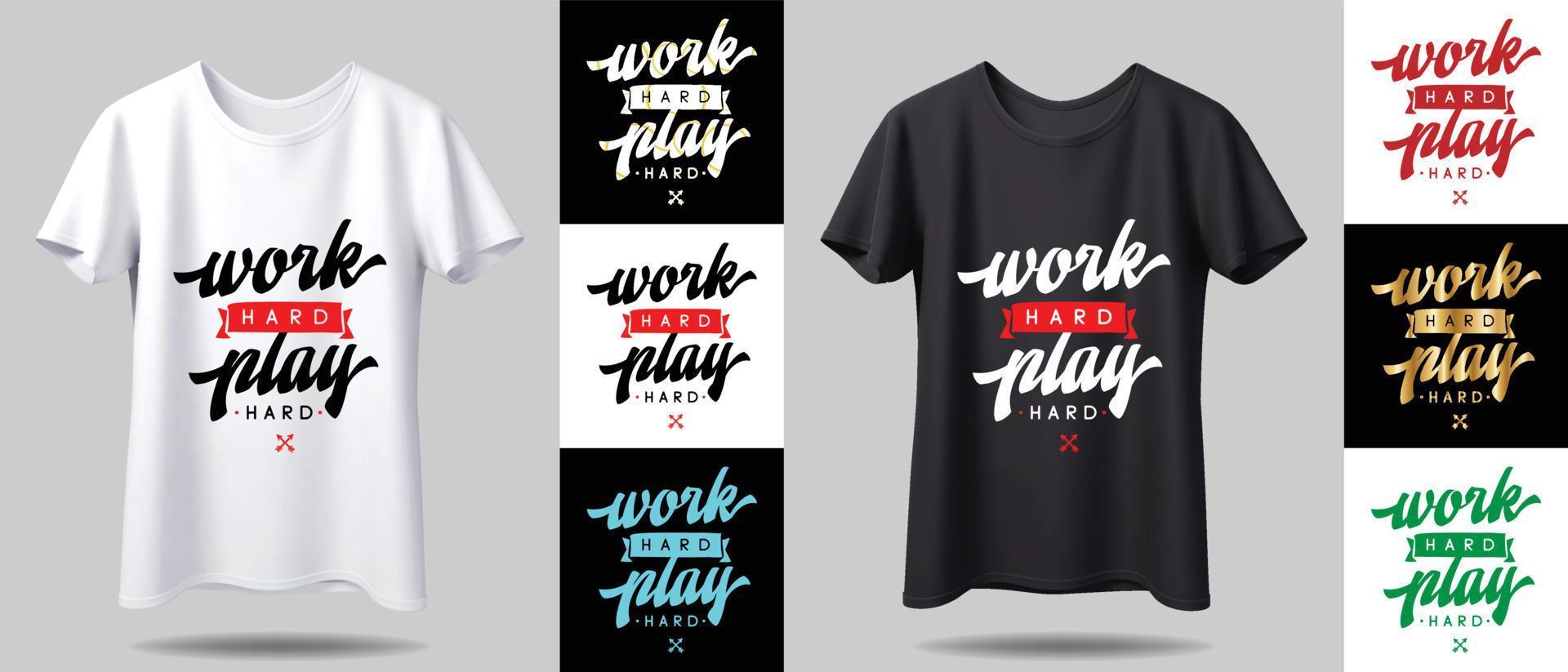 T-shirt design mockup. New black and white typography t-shirt design with mockup in different color. vector